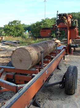 Large log at sawmill.