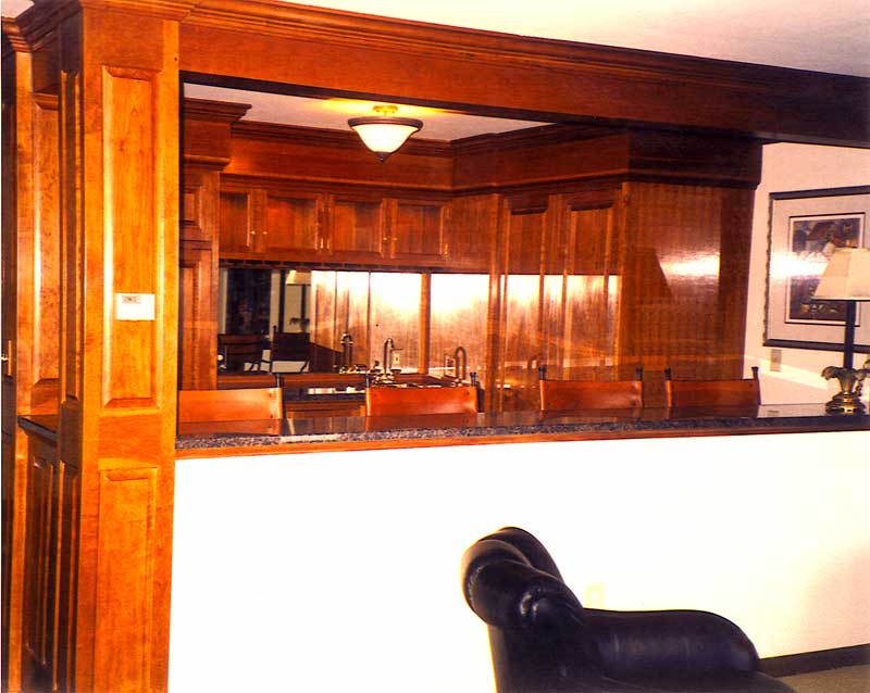 Seeing kitchen from open space counter.