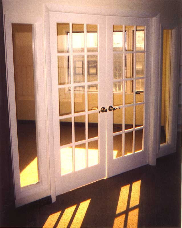 Multi-paned double doors.