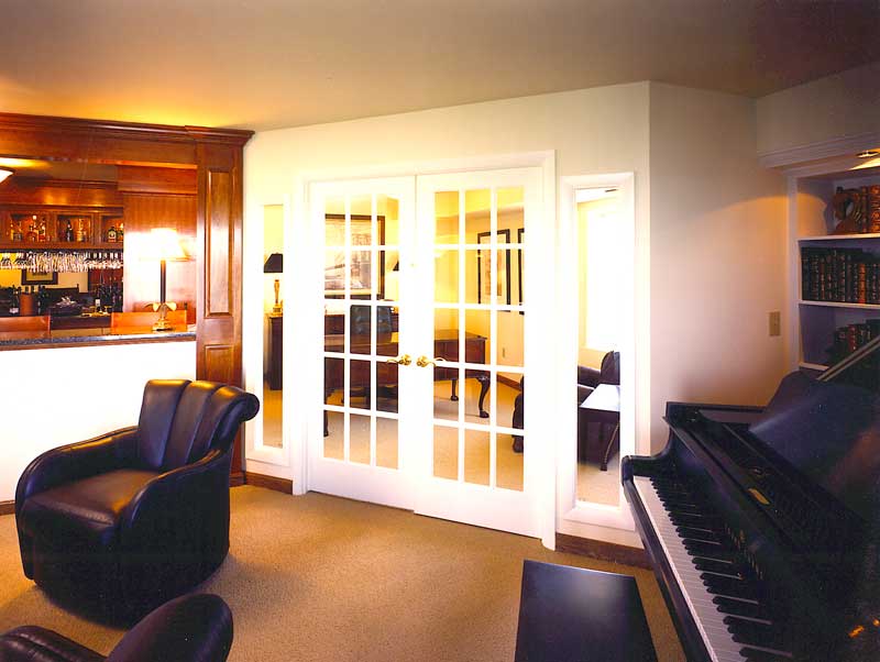 Double doors with inset windows on both sides.